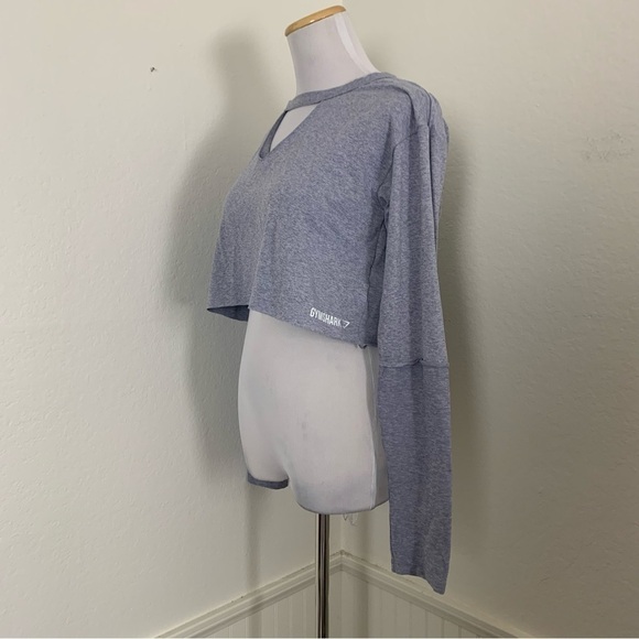 Gymshark Long Sleeve front Cut Out Crop Top Size Small Heather Gray - Picture 6 of 15
